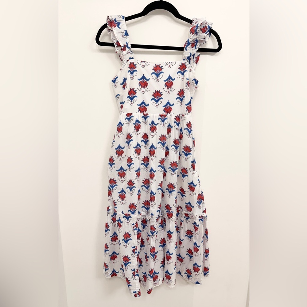 J. Crew Factory Blue and Red Floral Midi Dress